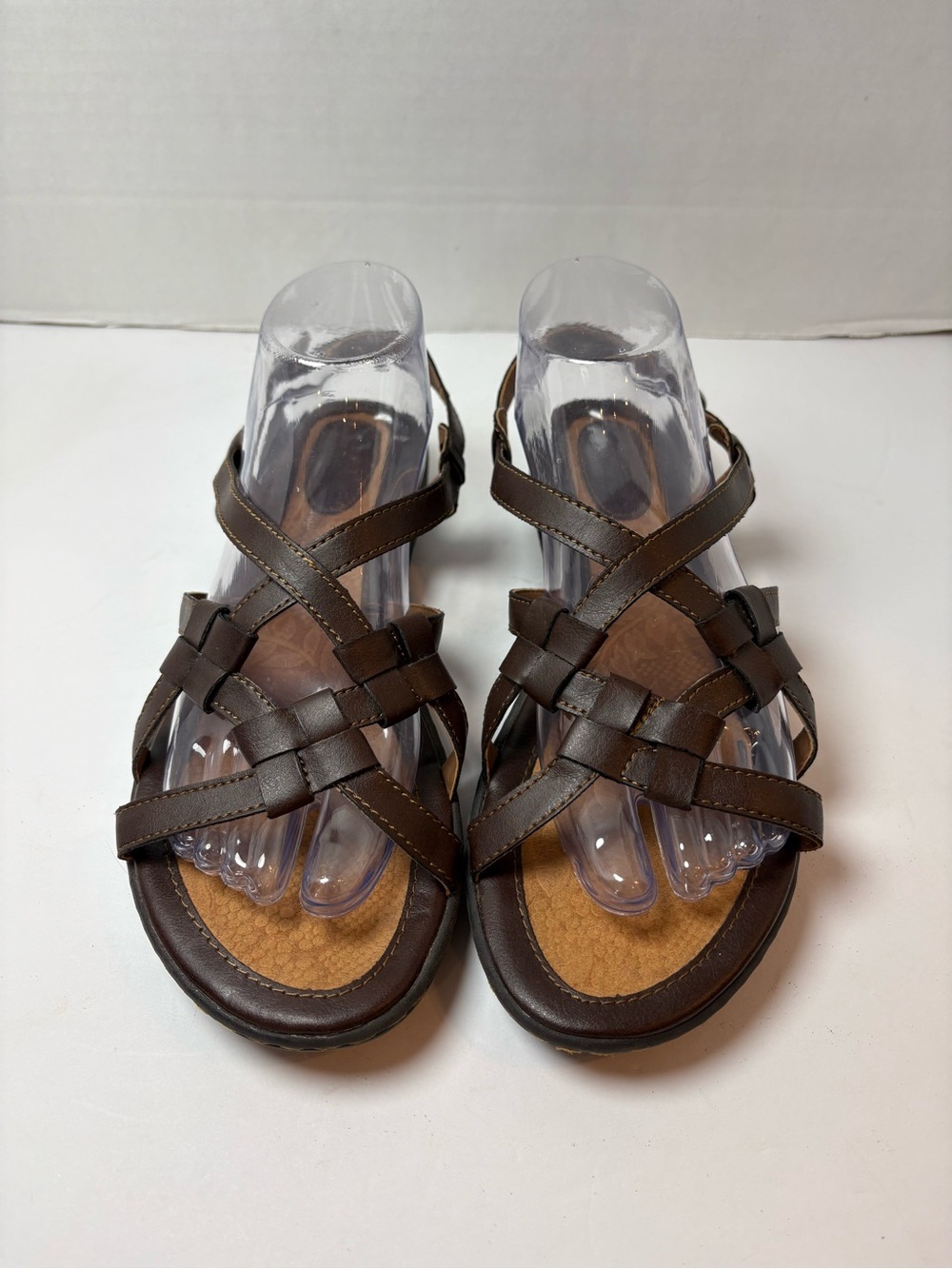 b.o.c Brown Vegan Leather Strappy Woven Boho Sandals Slingback Size 9M